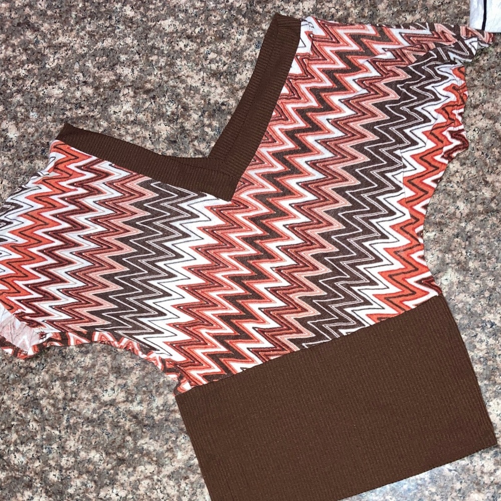 Almost Famous Red and Brown Zigzag Blouse
